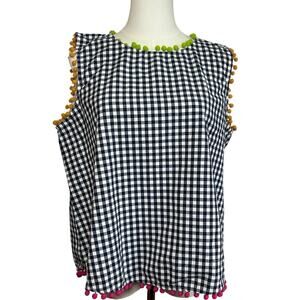 VTG 90s Ivy Jane Gingham Pom Pom Balls Top Large Retro Cottage Whimsigoth Casual